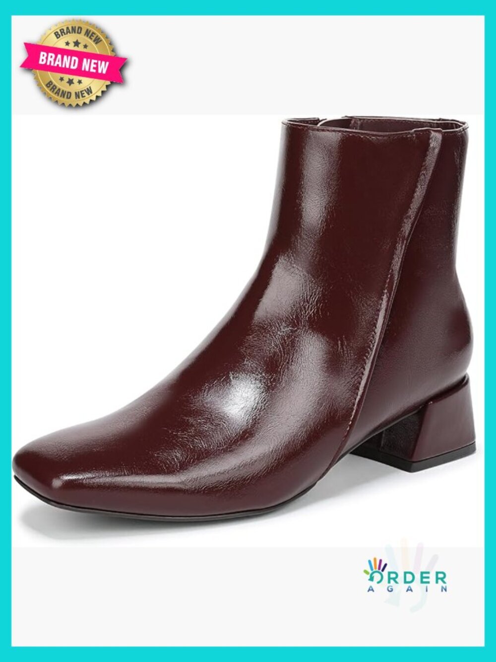 Chic Ankle Bootie with Block Heel Square Toe Side Zipper Comfort Cushioning